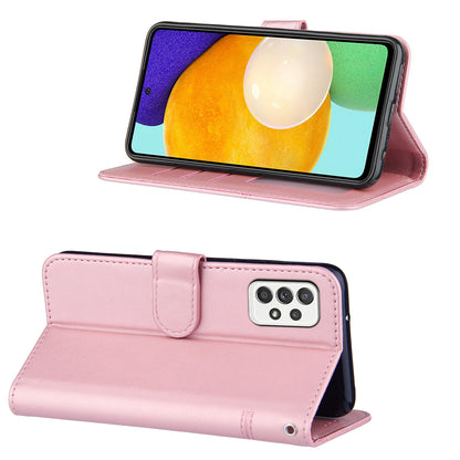 Concise Splicing Leather Phone Cover Stand Case with Wallet and Strap for Samsung Galaxy A52 4G/5G / A52s 5G