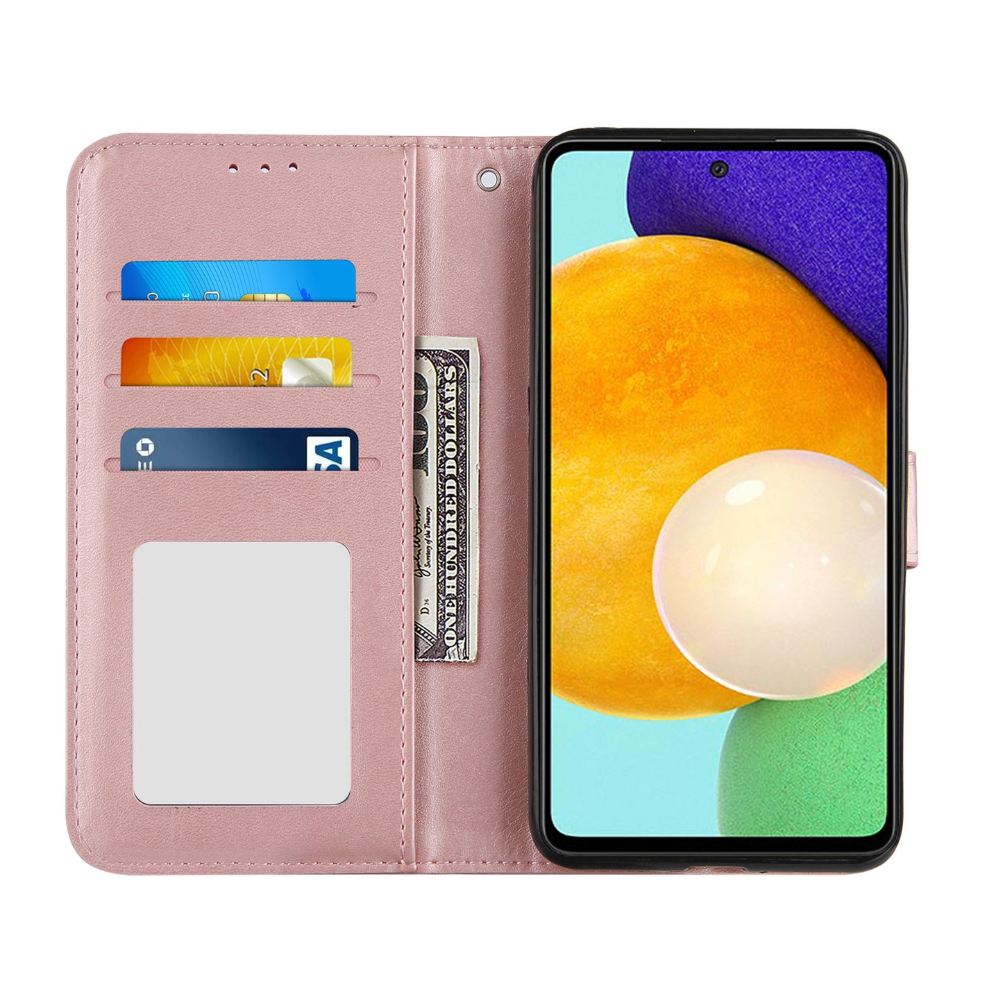 Concise Splicing Leather Phone Cover Stand Case with Wallet and Strap for Samsung Galaxy A52 4G/5G / A52s 5G