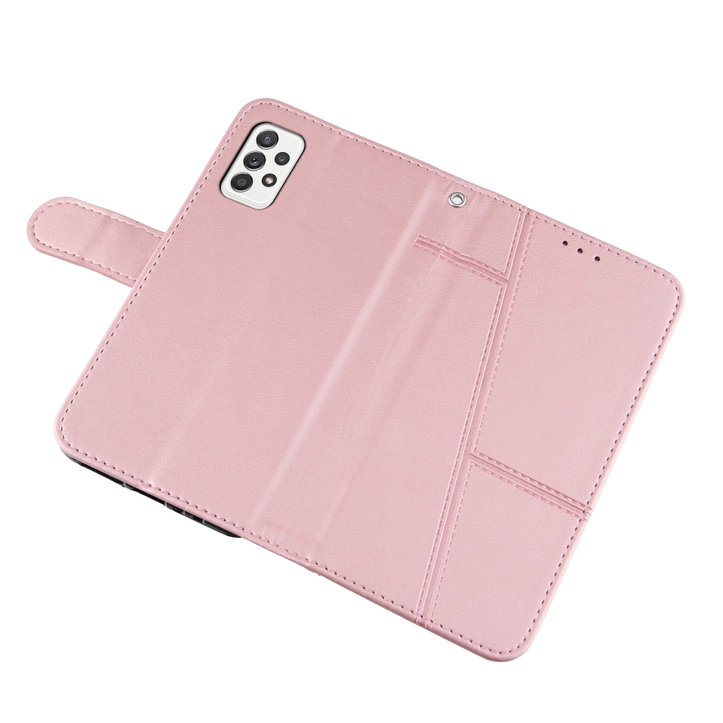 Concise Splicing Leather Phone Cover Stand Case with Wallet and Strap for Samsung Galaxy A52 4G/5G / A52s 5G