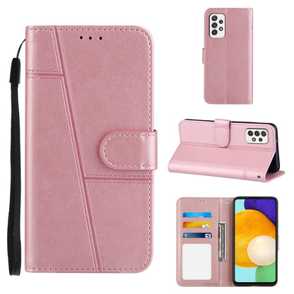 Concise Splicing Leather Phone Cover Stand Case with Wallet and Strap for Samsung Galaxy A52 4G/5G / A52s 5G