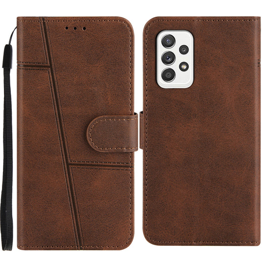 Concise Splicing Leather Phone Cover Stand Case with Wallet and Strap for Samsung Galaxy A52 4G/5G / A52s 5G