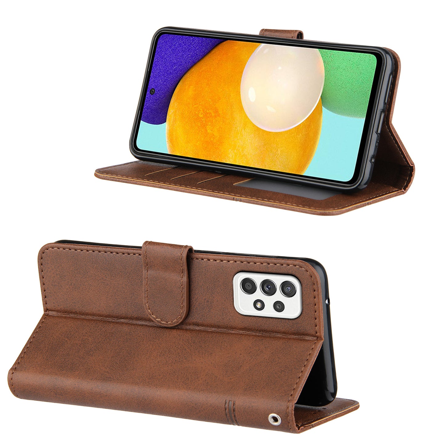 Concise Splicing Leather Phone Cover Stand Case with Wallet and Strap for Samsung Galaxy A52 4G/5G / A52s 5G