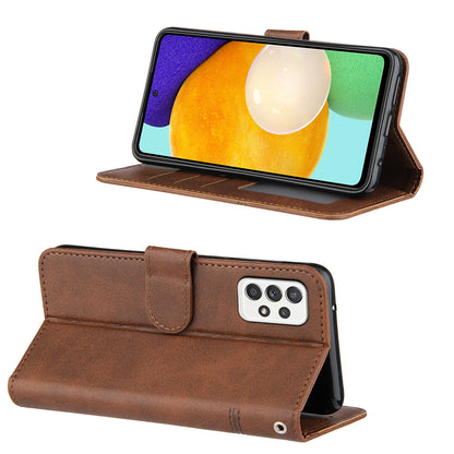 Concise Splicing Leather Phone Cover Stand Case with Wallet and Strap for Samsung Galaxy A52 4G/5G / A52s 5G