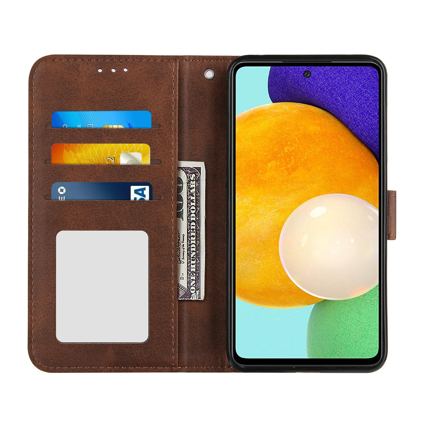 Concise Splicing Leather Phone Cover Stand Case with Wallet and Strap for Samsung Galaxy A52 4G/5G / A52s 5G