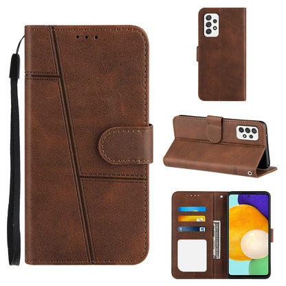 Concise Splicing Leather Phone Cover Stand Case with Wallet and Strap for Samsung Galaxy A52 4G/5G / A52s 5G