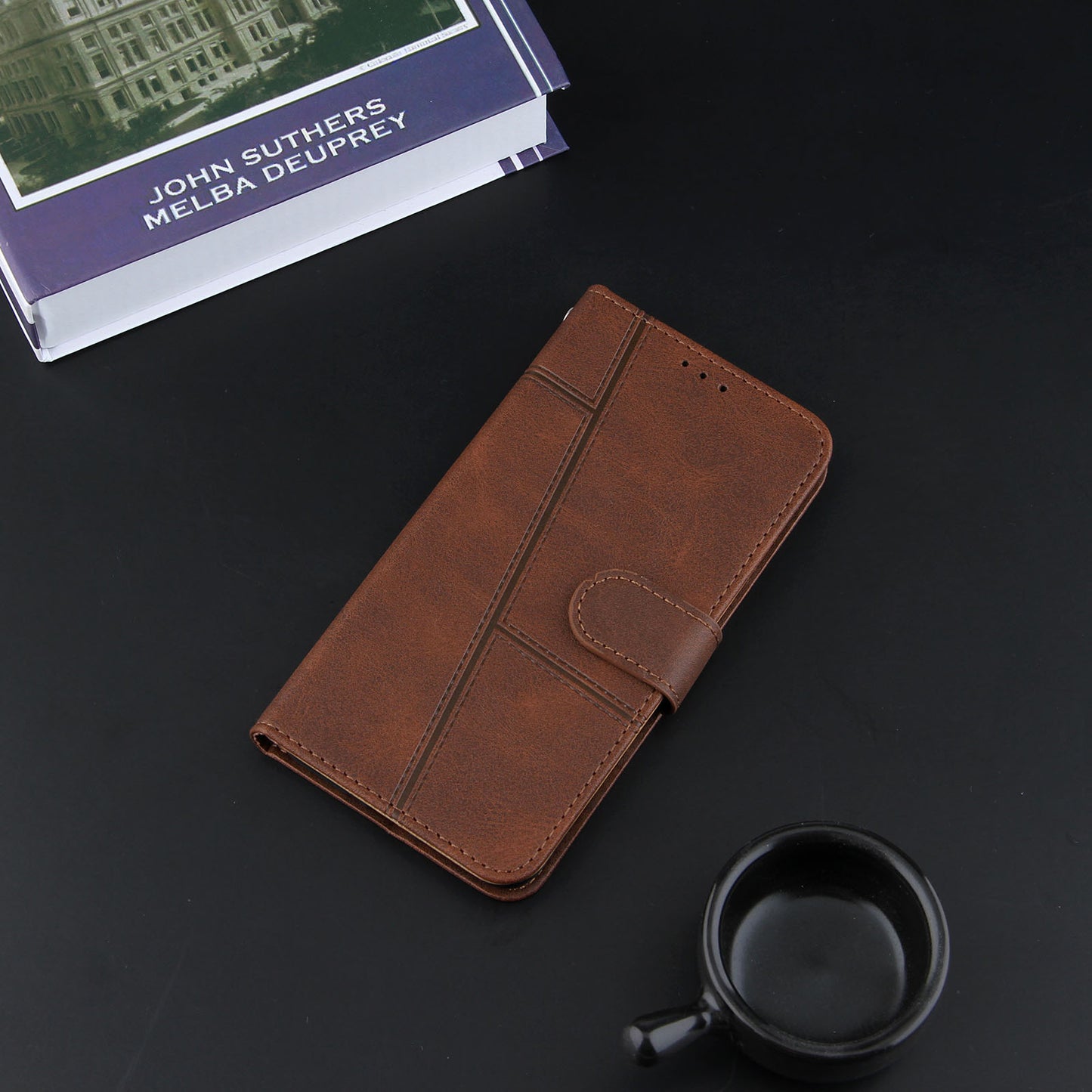 Concise Splicing Leather Phone Cover Stand Case with Wallet and Strap for Samsung Galaxy A52 4G/5G / A52s 5G