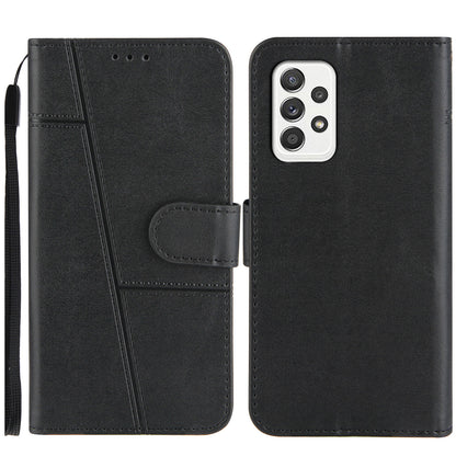 Concise Splicing Leather Phone Cover Stand Case with Wallet and Strap for Samsung Galaxy A52 4G/5G / A52s 5G