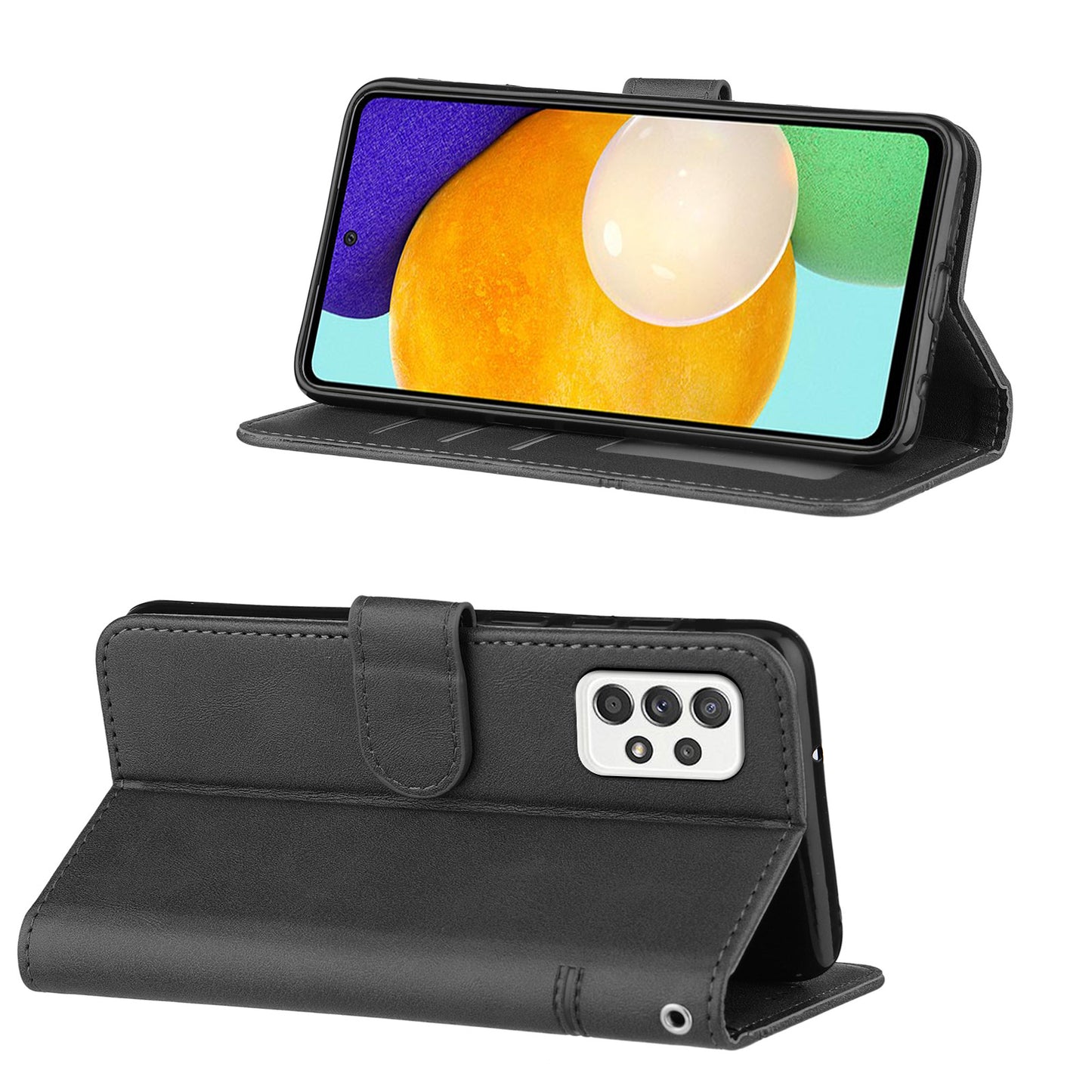 Concise Splicing Leather Phone Cover Stand Case with Wallet and Strap for Samsung Galaxy A52 4G/5G / A52s 5G