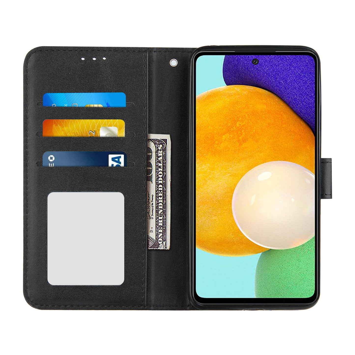 Concise Splicing Leather Phone Cover Stand Case with Wallet and Strap for Samsung Galaxy A52 4G/5G / A52s 5G