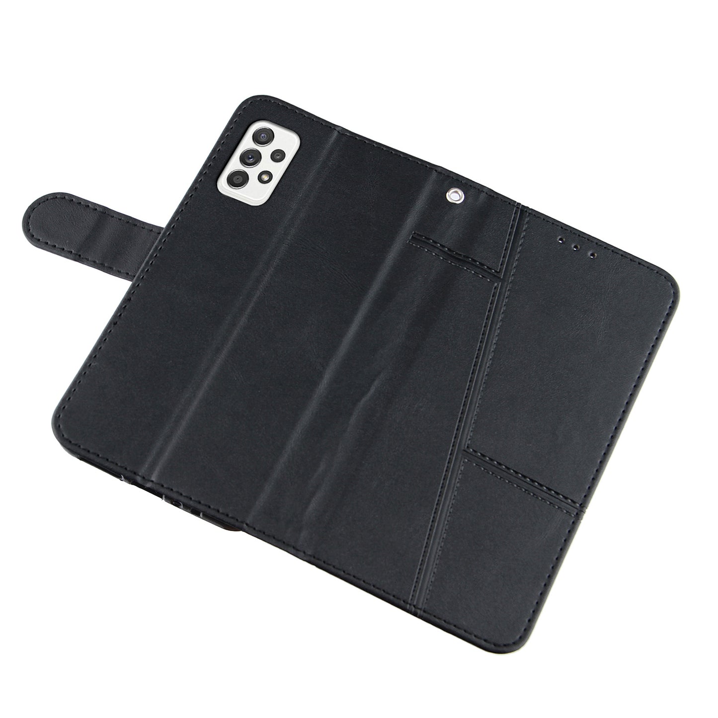 Concise Splicing Leather Phone Cover Stand Case with Wallet and Strap for Samsung Galaxy A52 4G/5G / A52s 5G