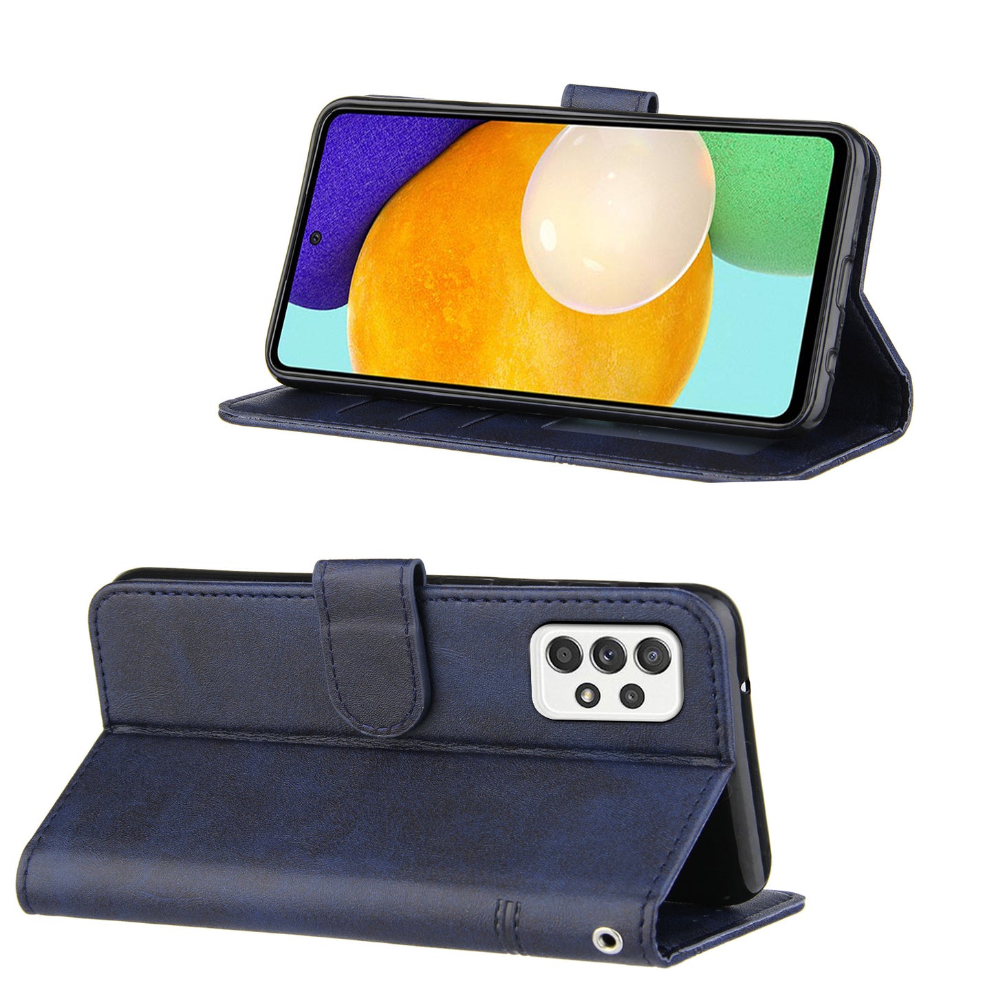 Concise Splicing Leather Phone Cover Stand Case with Wallet and Strap for Samsung Galaxy A52 4G/5G / A52s 5G