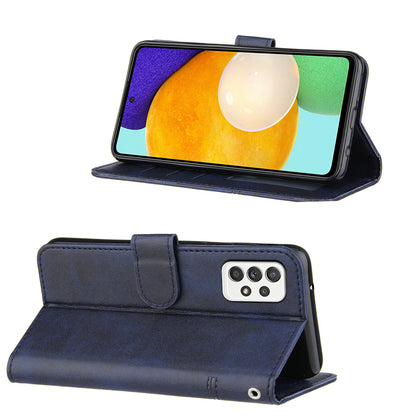 Concise Splicing Leather Phone Cover Stand Case with Wallet and Strap for Samsung Galaxy A52 4G/5G / A52s 5G