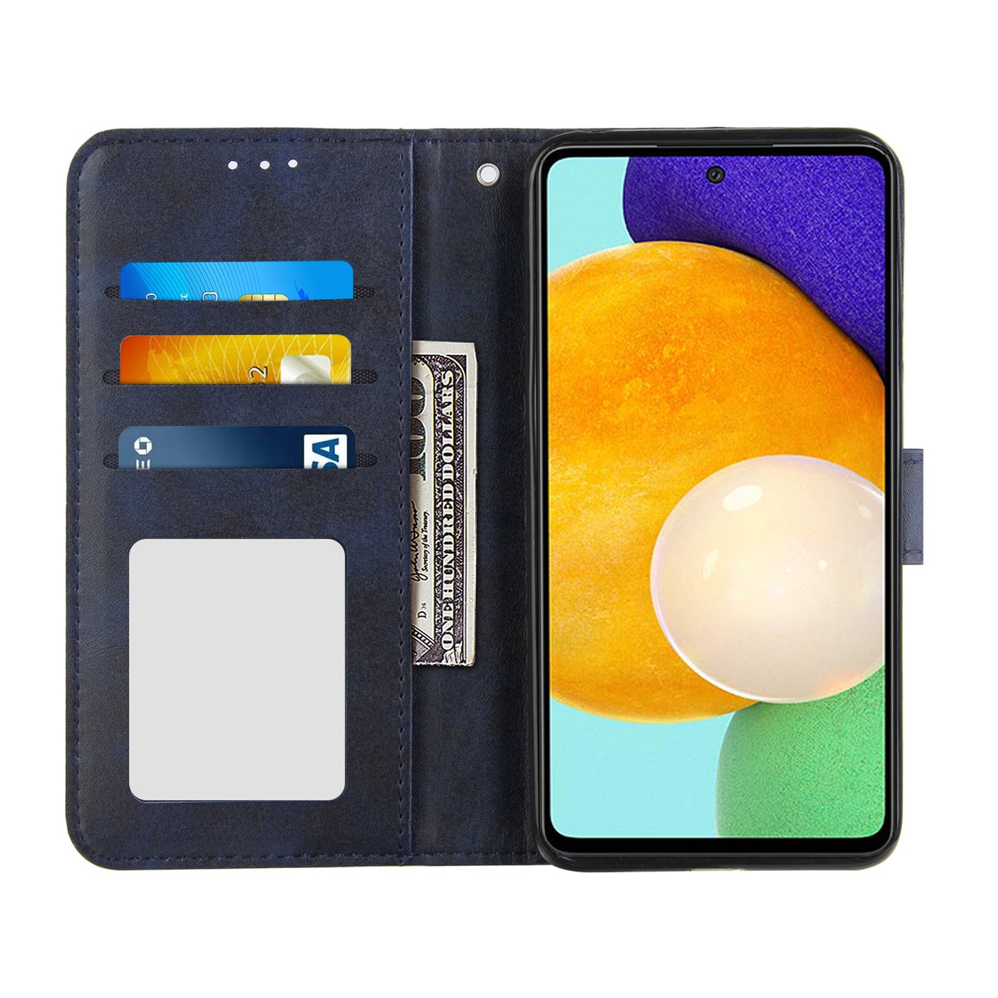 Concise Splicing Leather Phone Cover Stand Case with Wallet and Strap for Samsung Galaxy A52 4G/5G / A52s 5G