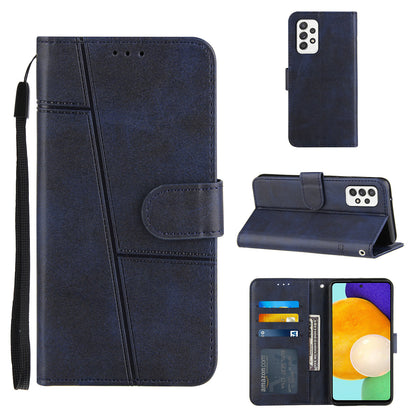 Concise Splicing Leather Phone Cover Stand Case with Wallet and Strap for Samsung Galaxy A52 4G/5G / A52s 5G