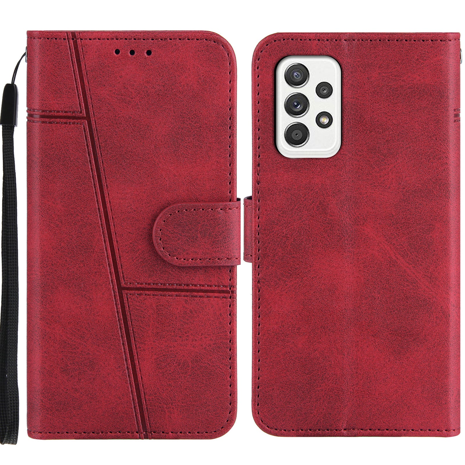 Concise Splicing Leather Phone Cover Stand Case with Wallet and Strap for Samsung Galaxy A52 4G/5G / A52s 5G