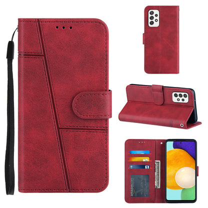 Concise Splicing Leather Phone Cover Stand Case with Wallet and Strap for Samsung Galaxy A52 4G/5G / A52s 5G
