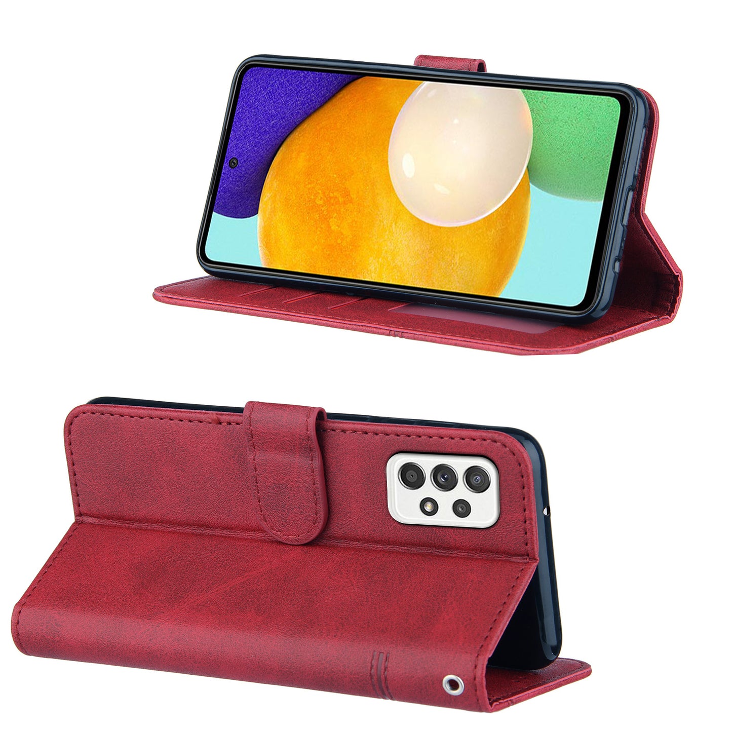Concise Splicing Leather Phone Cover Stand Case with Wallet and Strap for Samsung Galaxy A52 4G/5G / A52s 5G