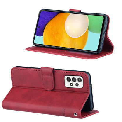 Concise Splicing Leather Phone Cover Stand Case with Wallet and Strap for Samsung Galaxy A52 4G/5G / A52s 5G