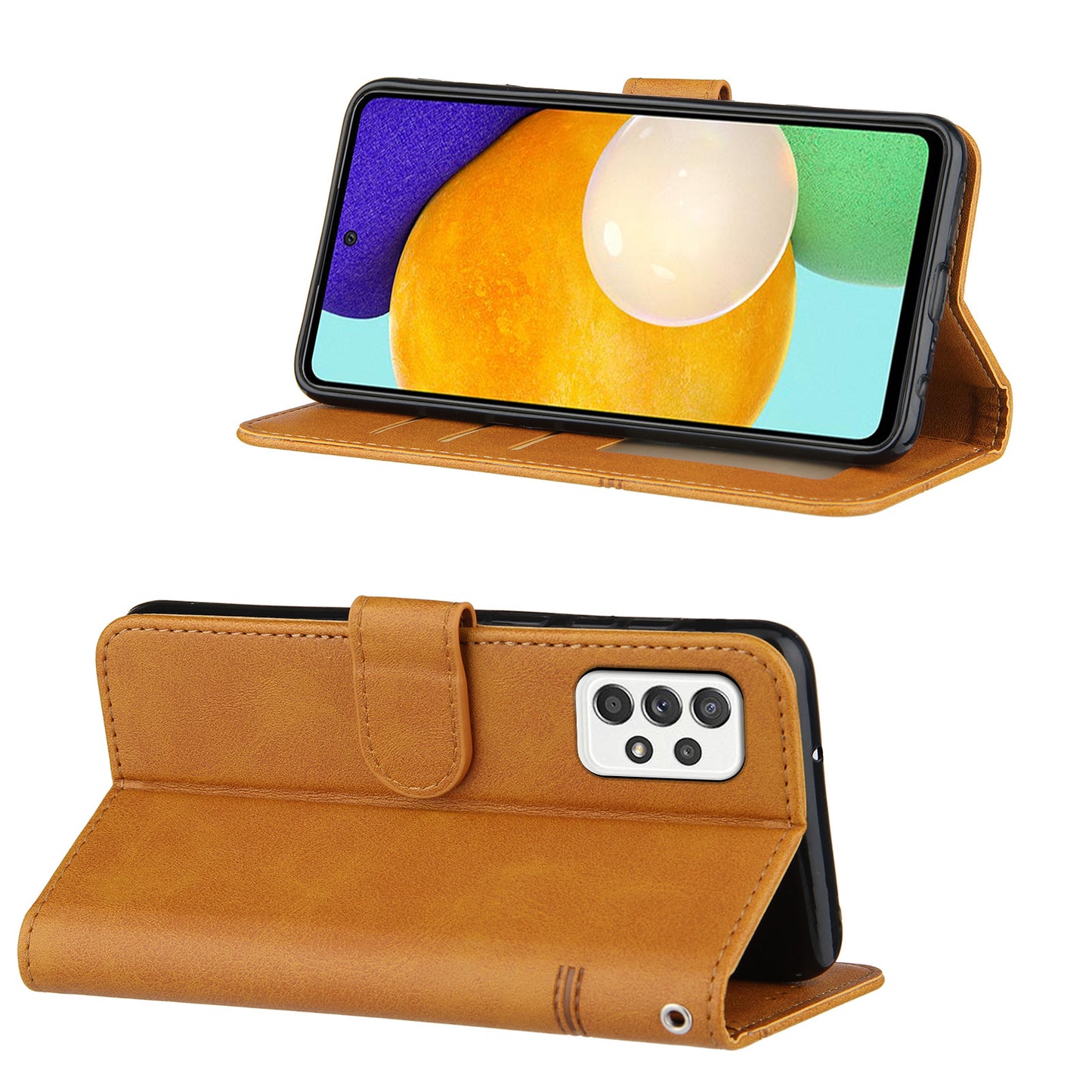 Concise Splicing Leather Phone Cover Stand Case with Wallet and Strap for Samsung Galaxy A52 4G/5G / A52s 5G