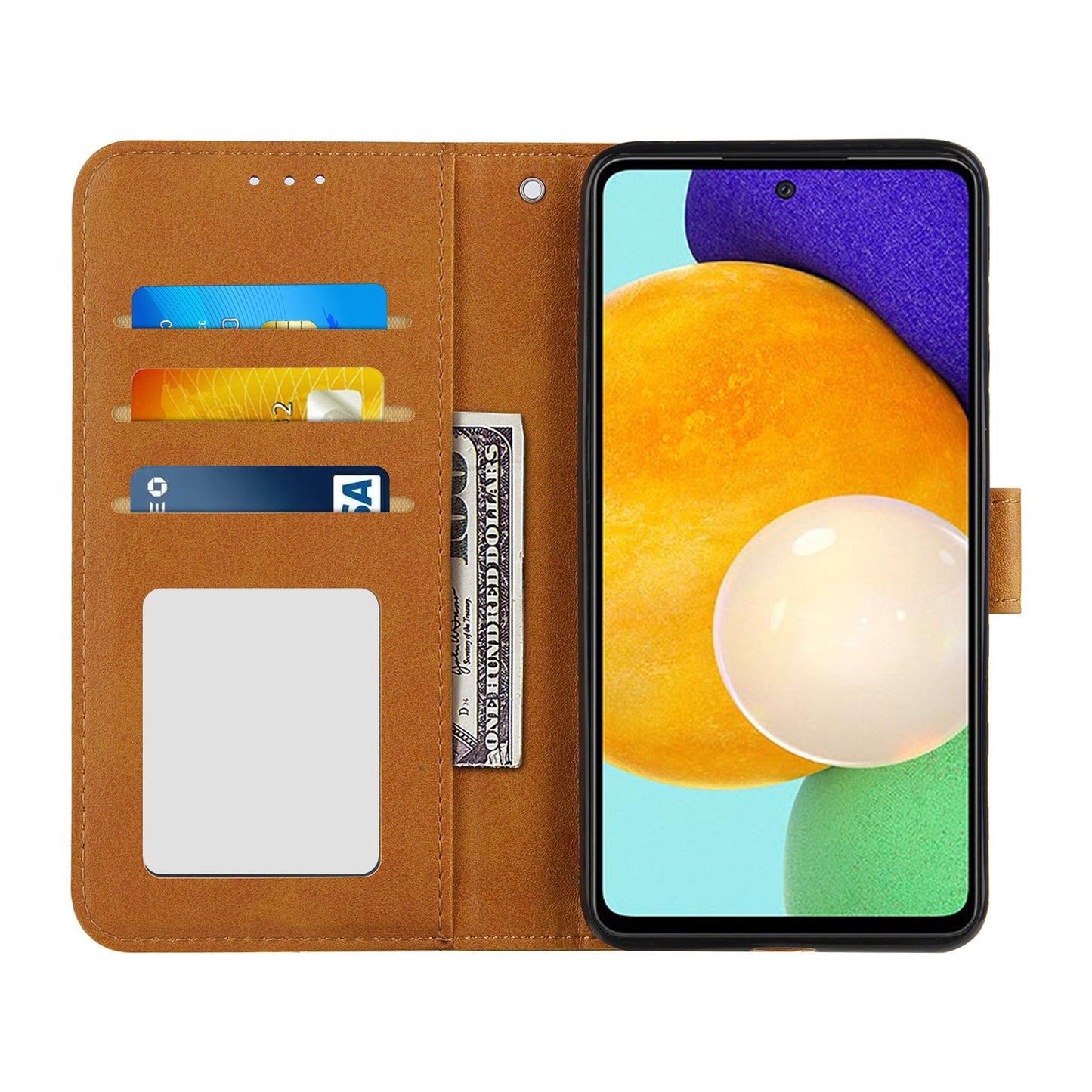 Concise Splicing Leather Phone Cover Stand Case with Wallet and Strap for Samsung Galaxy A52 4G/5G / A52s 5G