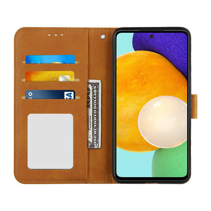 Concise Splicing Leather Phone Cover Stand Case with Wallet and Strap for Samsung Galaxy A52 4G/5G / A52s 5G