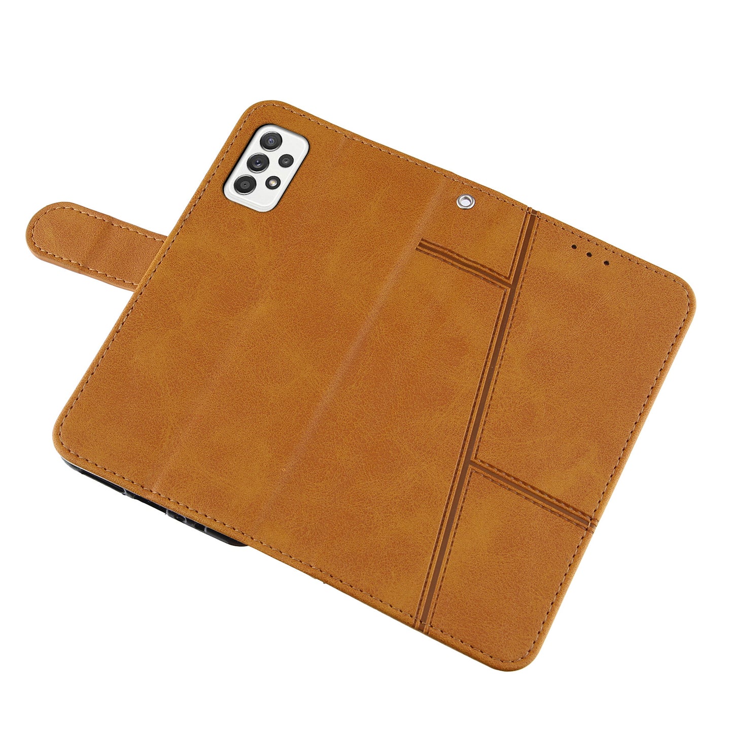 Concise Splicing Leather Phone Cover Stand Case with Wallet and Strap for Samsung Galaxy A52 4G/5G / A52s 5G