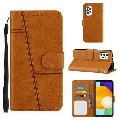 Concise Splicing Leather Phone Cover Stand Case with Wallet and Strap for Samsung Galaxy A52 4G/5G / A52s 5G