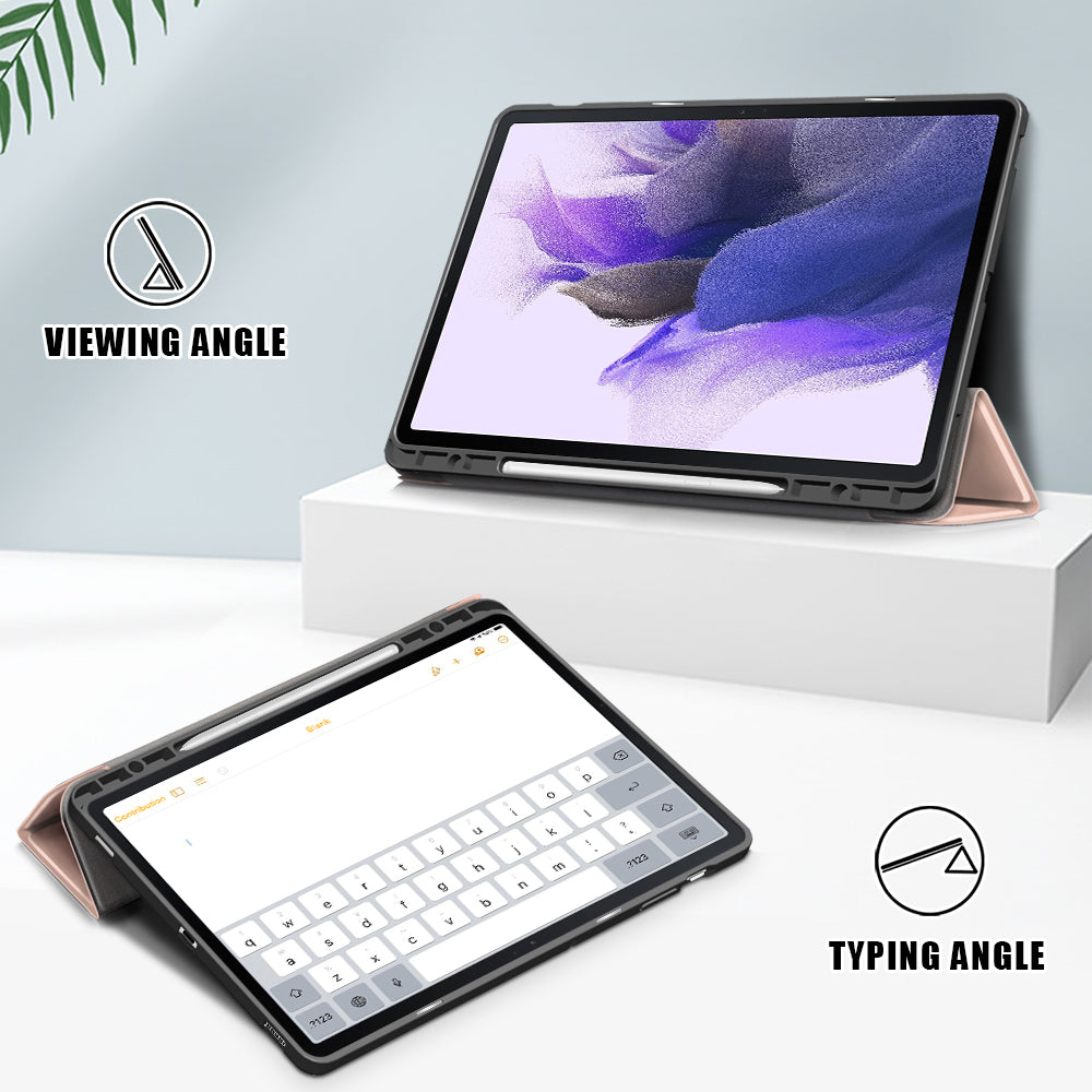Tri-fold Stand Design TPU + PU Leather Cover with Pen Slot for Samsung Galaxy Tab S7 FE T736/Tab S7 Plus/Tab S8+