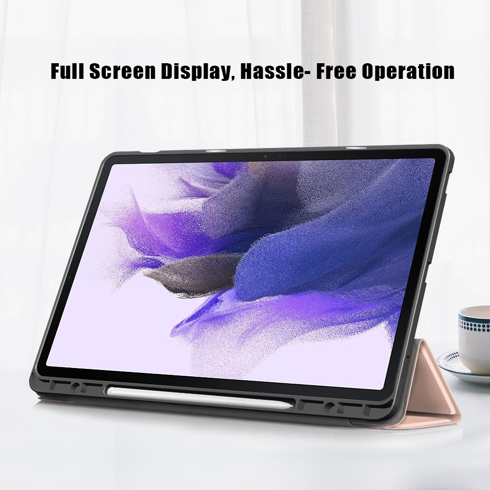 Tri-fold Stand Design TPU + PU Leather Cover with Pen Slot for Samsung Galaxy Tab S7 FE T736/Tab S7 Plus/Tab S8+