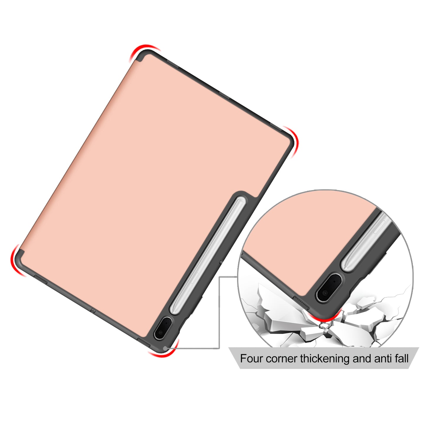 Tri-fold Stand Design TPU + PU Leather Cover with Pen Slot for Samsung Galaxy Tab S7 FE T736/Tab S7 Plus/Tab S8+