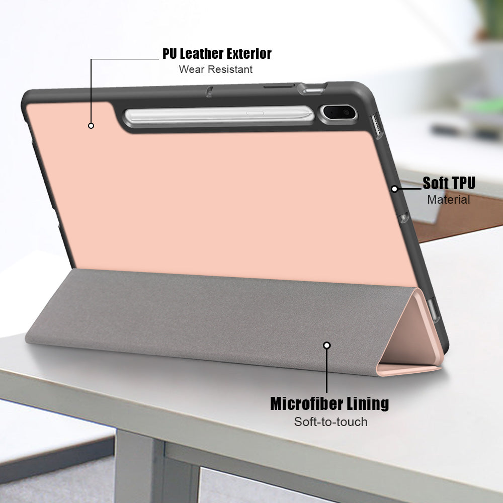 Tri-fold Stand Design TPU + PU Leather Cover with Pen Slot for Samsung Galaxy Tab S7 FE T736/Tab S7 Plus/Tab S8+