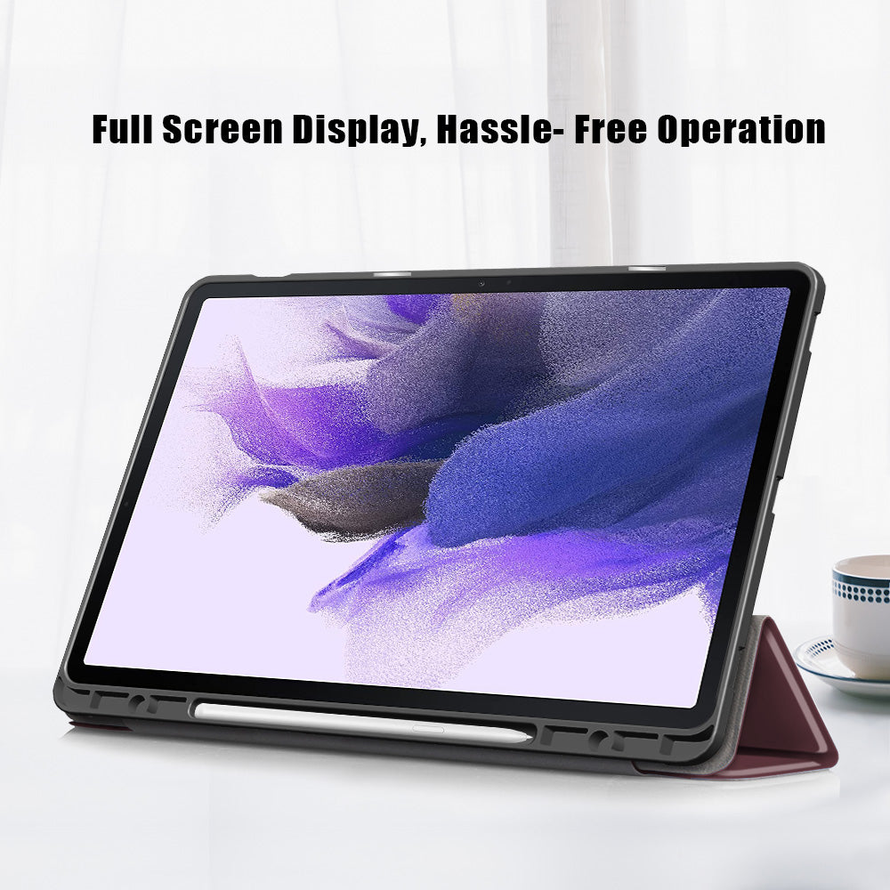 Tri-fold Stand Design TPU + PU Leather Cover with Pen Slot for Samsung Galaxy Tab S7 FE T736/Tab S7 Plus/Tab S8+