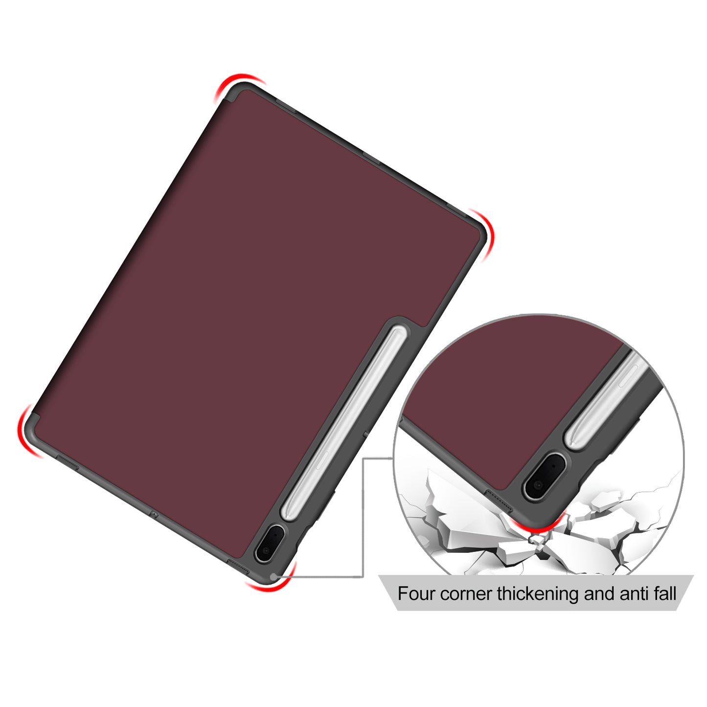Tri-fold Stand Design TPU + PU Leather Cover with Pen Slot for Samsung Galaxy Tab S7 FE T736/Tab S7 Plus/Tab S8+