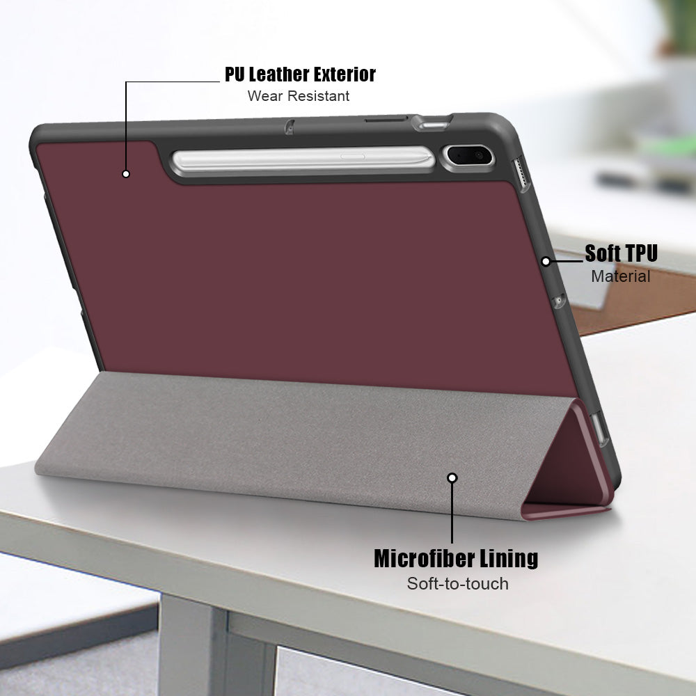 Tri-fold Stand Design TPU + PU Leather Cover with Pen Slot for Samsung Galaxy Tab S7 FE T736/Tab S7 Plus/Tab S8+