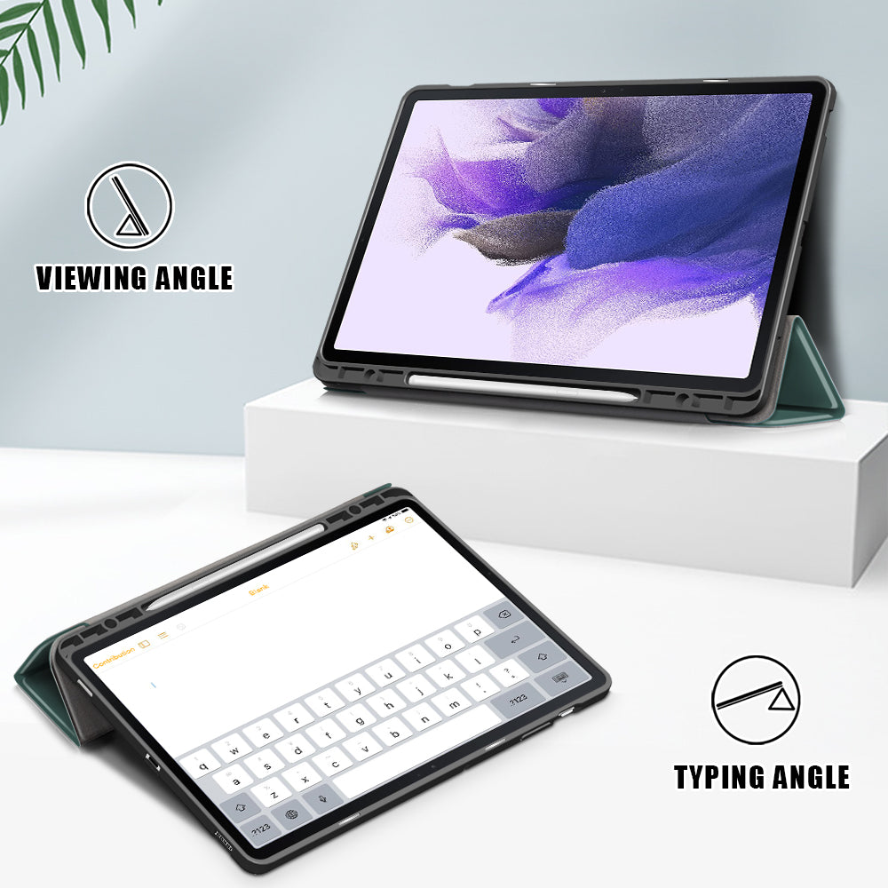 Tri-fold Stand Design TPU + PU Leather Cover with Pen Slot for Samsung Galaxy Tab S7 FE T736/Tab S7 Plus/Tab S8+