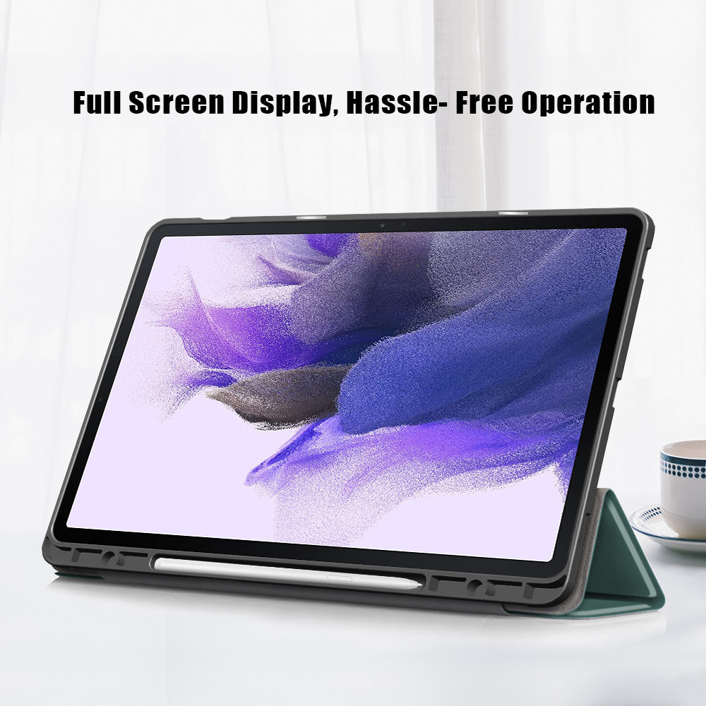 Tri-fold Stand Design TPU + PU Leather Cover with Pen Slot for Samsung Galaxy Tab S7 FE T736/Tab S7 Plus/Tab S8+