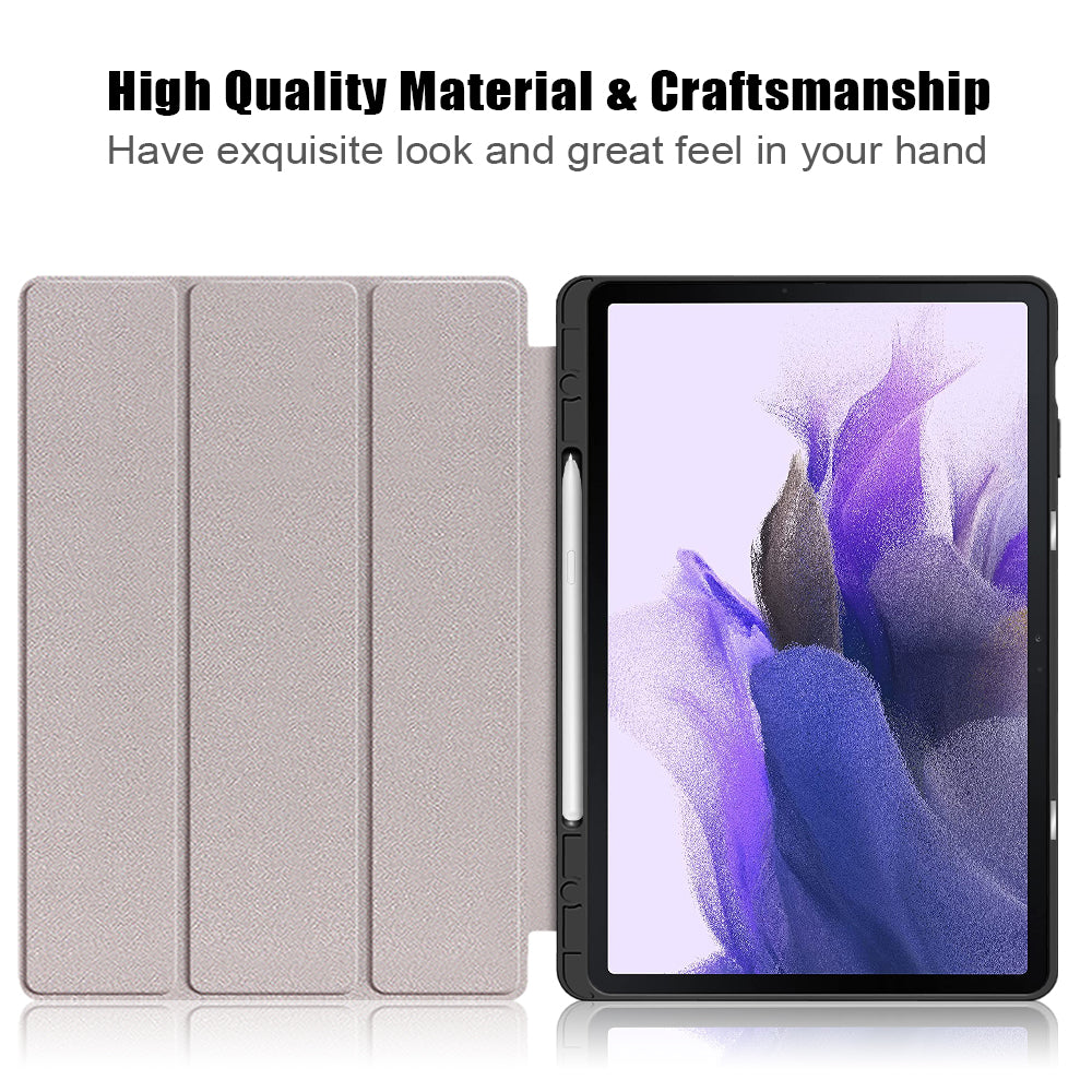 Tri-fold Stand Design TPU + PU Leather Cover with Pen Slot for Samsung Galaxy Tab S7 FE T736/Tab S7 Plus/Tab S8+
