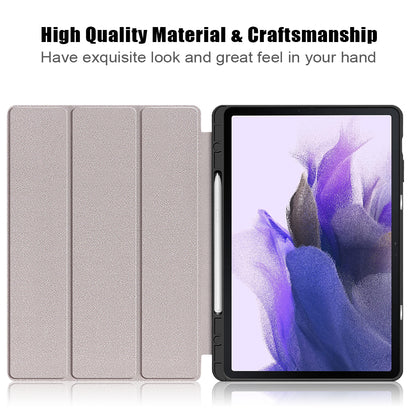 Tri-fold Stand Design TPU + PU Leather Cover with Pen Slot for Samsung Galaxy Tab S7 FE T736/Tab S7 Plus/Tab S8+