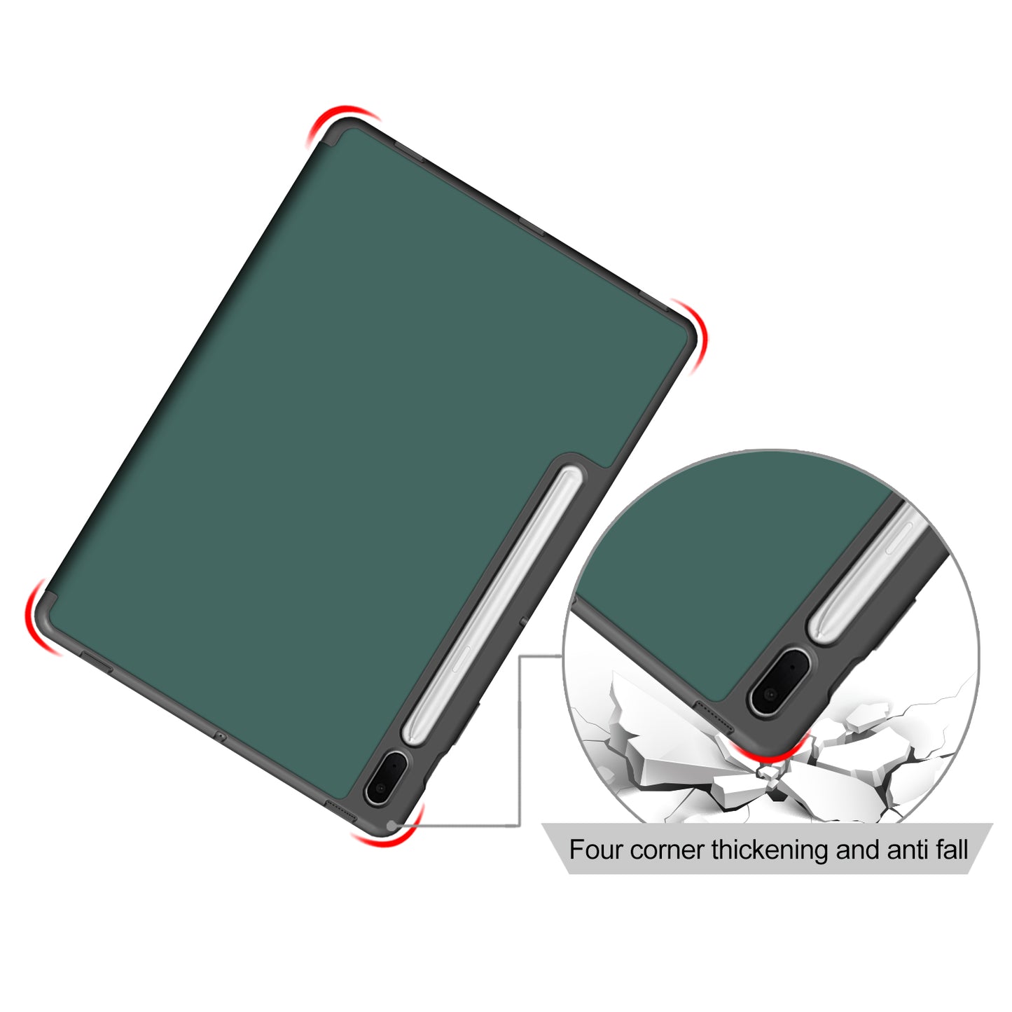 Tri-fold Stand Design TPU + PU Leather Cover with Pen Slot for Samsung Galaxy Tab S7 FE T736/Tab S7 Plus/Tab S8+
