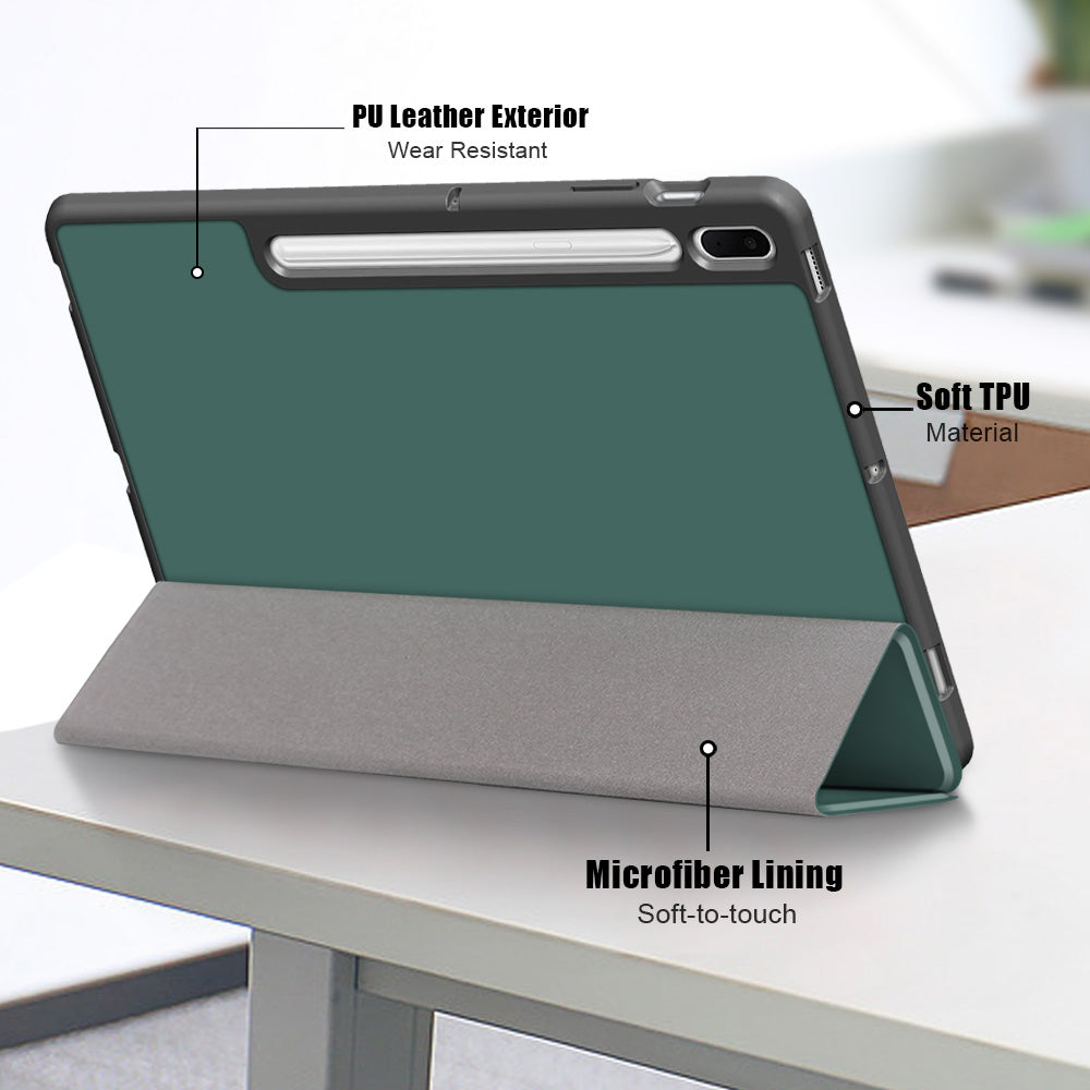 Tri-fold Stand Design TPU + PU Leather Cover with Pen Slot for Samsung Galaxy Tab S7 FE T736/Tab S7 Plus/Tab S8+