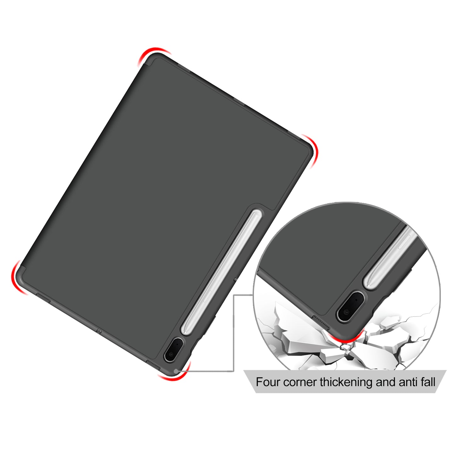 Tri-fold Stand Design TPU + PU Leather Cover with Pen Slot for Samsung Galaxy Tab S7 FE T736/Tab S7 Plus/Tab S8+