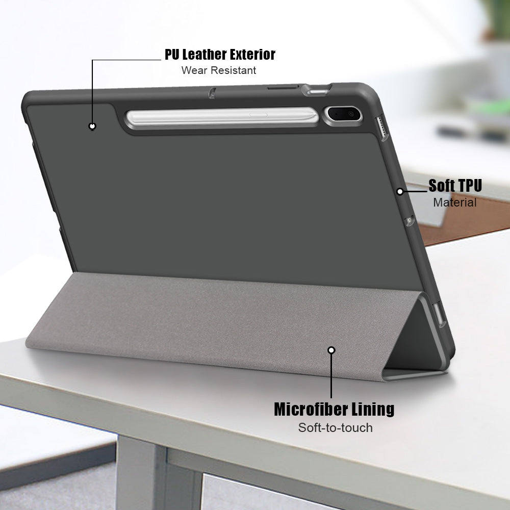 Tri-fold Stand Design TPU + PU Leather Cover with Pen Slot for Samsung Galaxy Tab S7 FE T736/Tab S7 Plus/Tab S8+