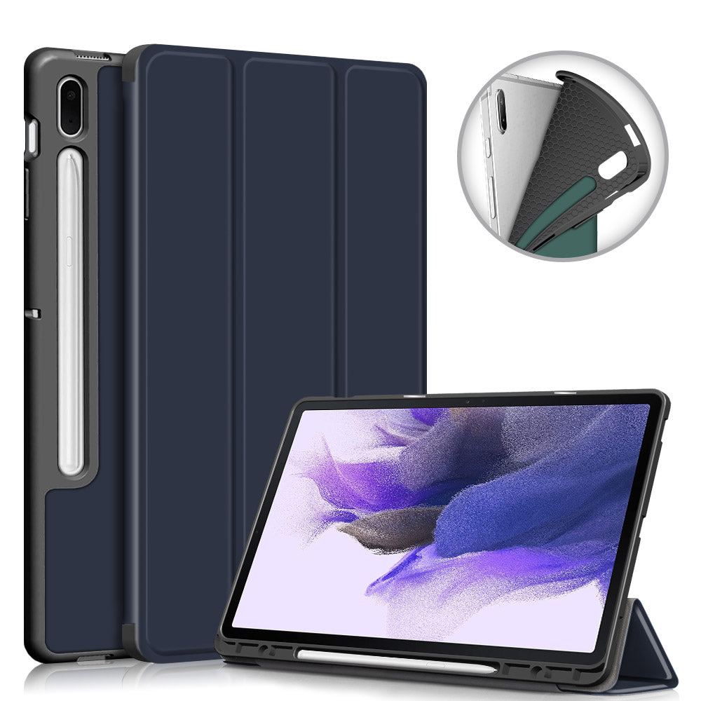 Tri-fold Stand Design TPU + PU Leather Cover with Pen Slot for Samsung Galaxy Tab S7 FE T736/Tab S7 Plus/Tab S8+