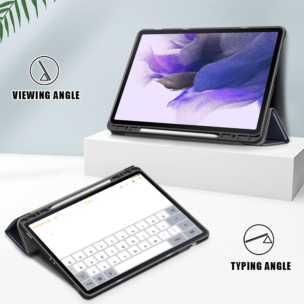 Tri-fold Stand Design TPU + PU Leather Cover with Pen Slot for Samsung Galaxy Tab S7 FE T736/Tab S7 Plus/Tab S8+