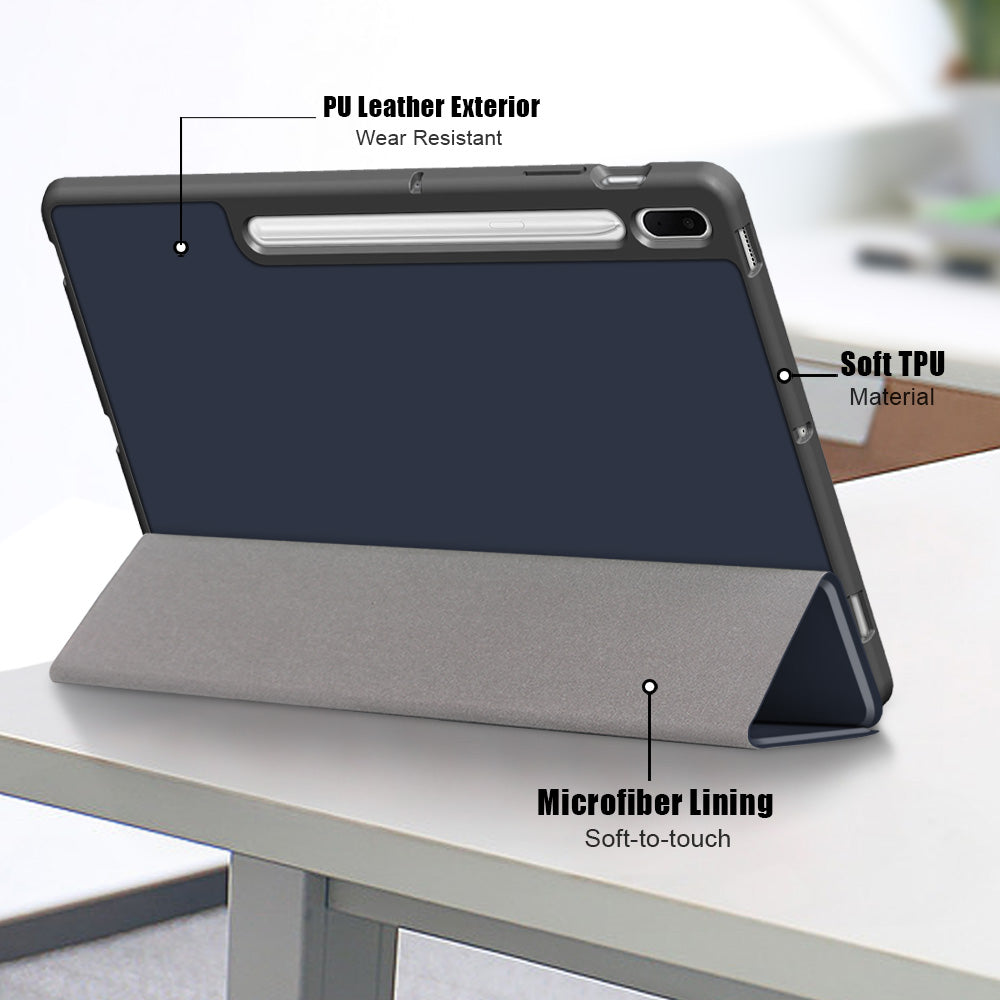 Tri-fold Stand Design TPU + PU Leather Cover with Pen Slot for Samsung Galaxy Tab S7 FE T736/Tab S7 Plus/Tab S8+