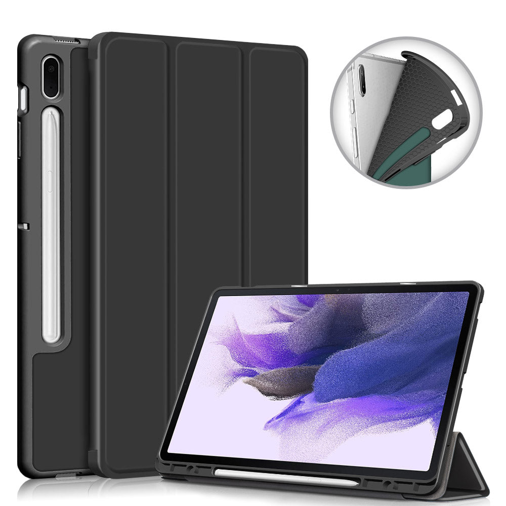 Tri-fold Stand Design TPU + PU Leather Cover with Pen Slot for Samsung Galaxy Tab S7 FE T736/Tab S7 Plus/Tab S8+
