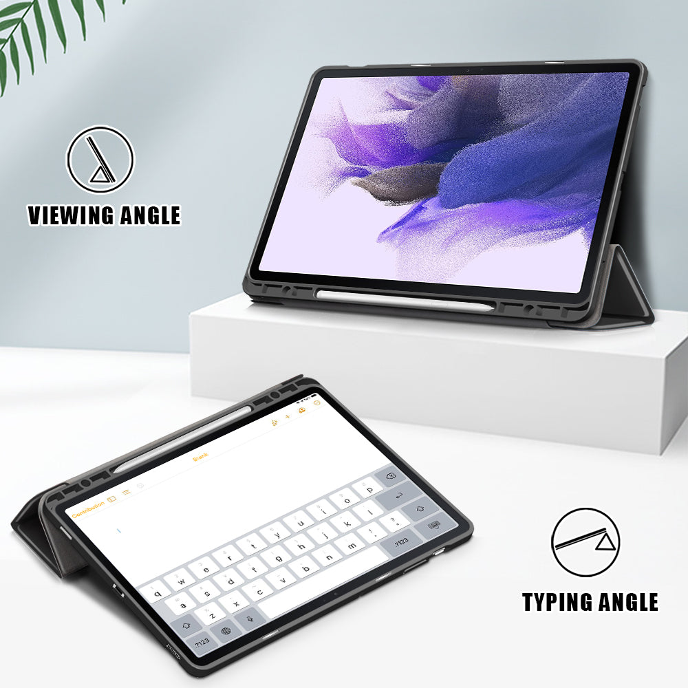 Tri-fold Stand Design TPU + PU Leather Cover with Pen Slot for Samsung Galaxy Tab S7 FE T736/Tab S7 Plus/Tab S8+