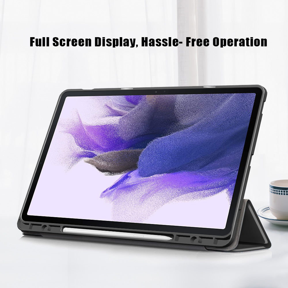 Tri-fold Stand Design TPU + PU Leather Cover with Pen Slot for Samsung Galaxy Tab S7 FE T736/Tab S7 Plus/Tab S8+