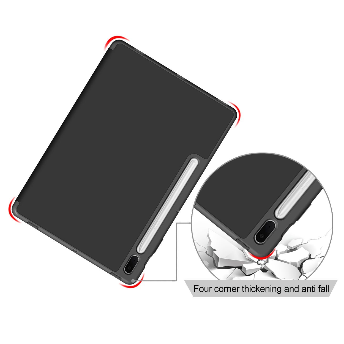 Tri-fold Stand Design TPU + PU Leather Cover with Pen Slot for Samsung Galaxy Tab S7 FE T736/Tab S7 Plus/Tab S8+