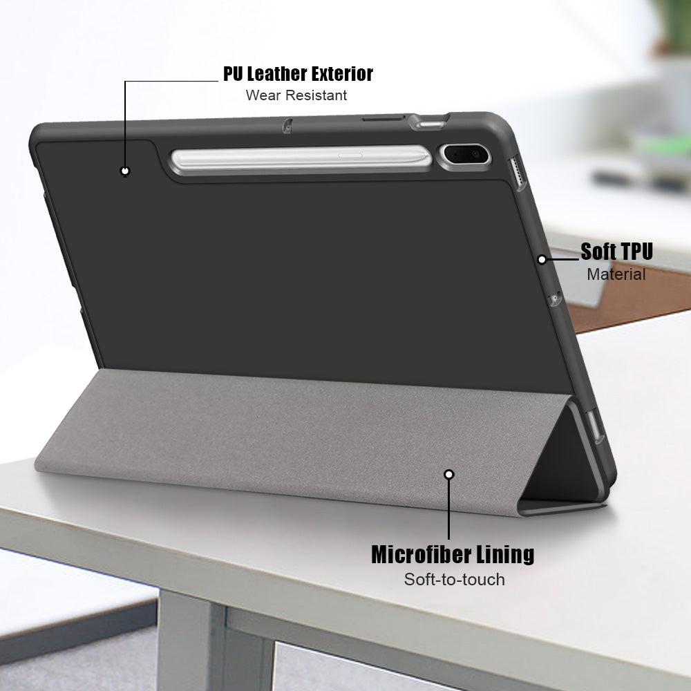 Tri-fold Stand Design TPU + PU Leather Cover with Pen Slot for Samsung Galaxy Tab S7 FE T736/Tab S7 Plus/Tab S8+